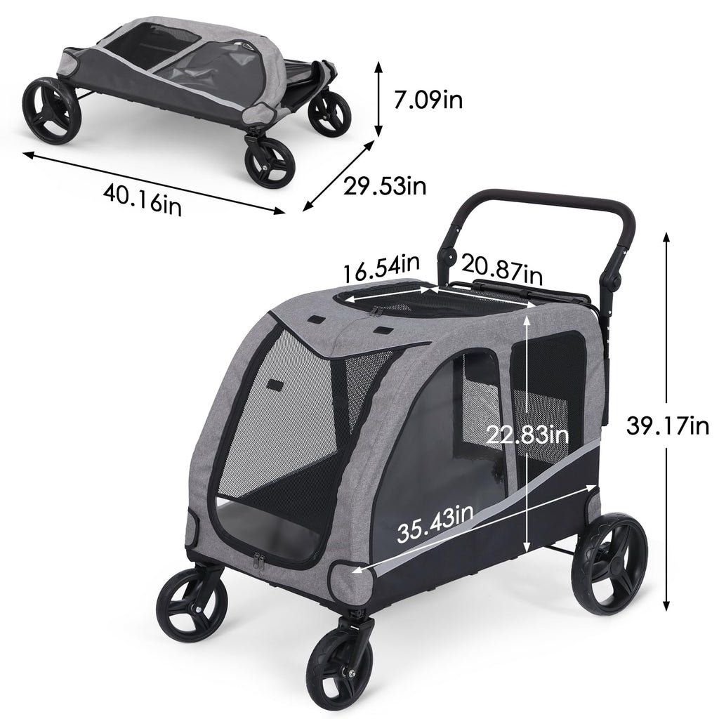 Extra Large Foldable Dog Stroller with Pocket, Up to 130 lbs F7206