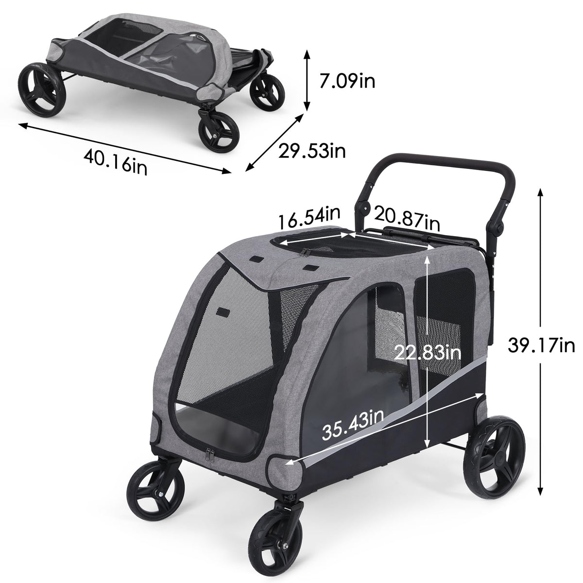 Extra Large Foldable Dog Stroller with Pocket, Up to 130 lbs F7206
