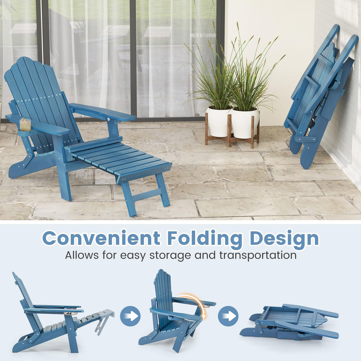 Folding Adirondack Chair with Adjustable Backrest and Ottoman P743