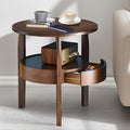 Dark Brown 2-Tier Round Coffee Table with Drawer O310223