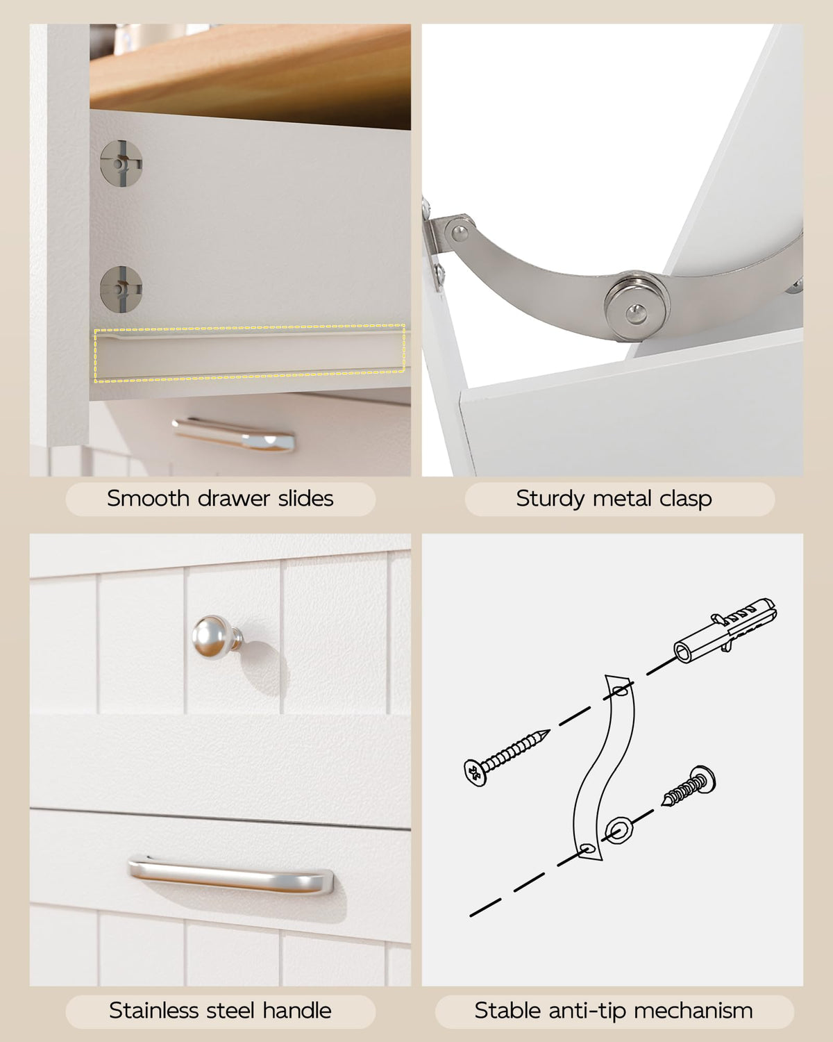White Wooden Tilt Out Trash Cabinet with 2 Drawers P579992