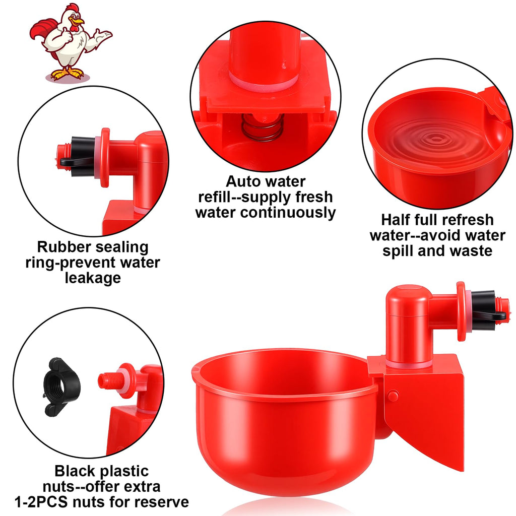 Automatic Chicken Waterer Cups 24-Pack Poultry Drinker with Hole Saw H103