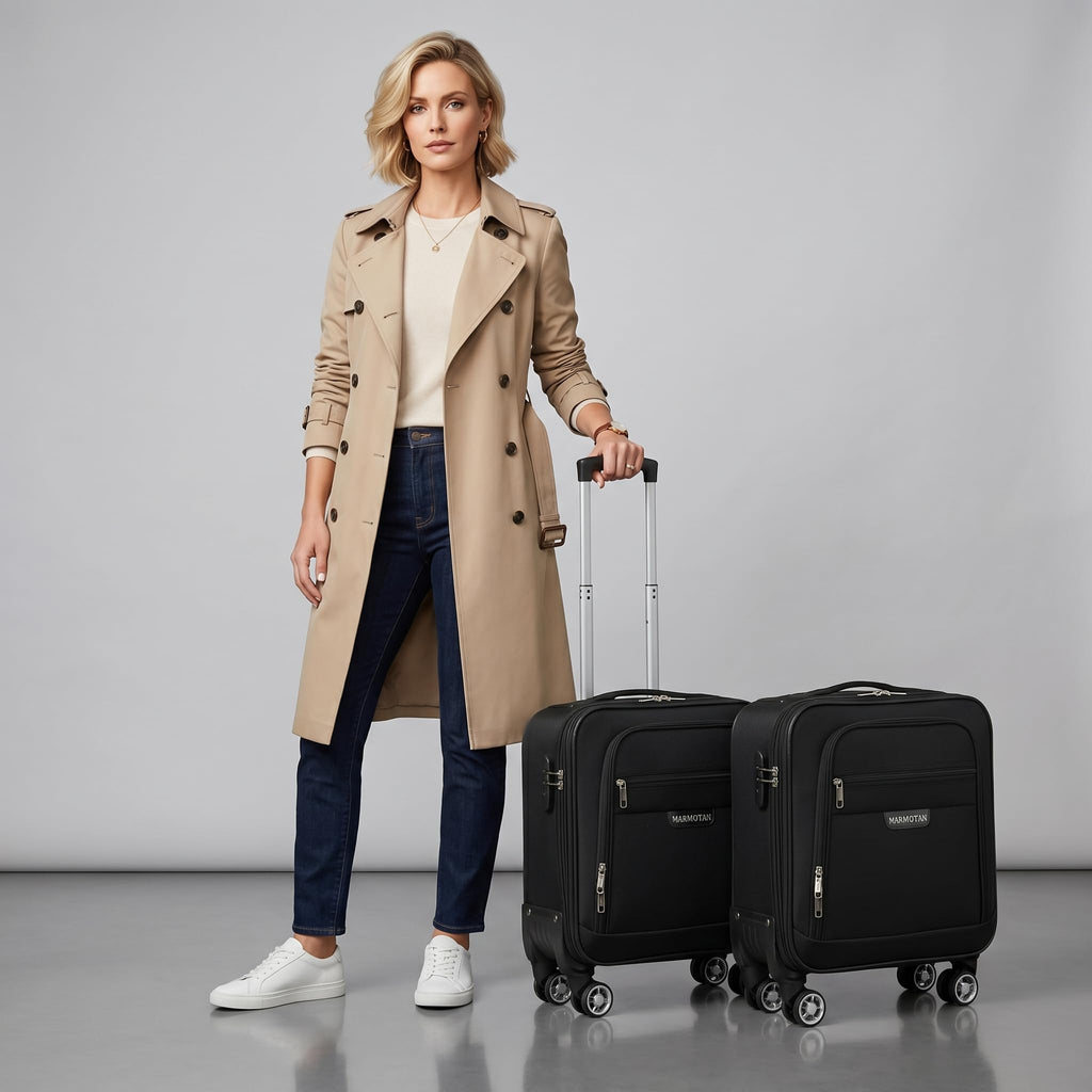 18 inch Carry on Luggage with Spinner Wheels Black J88855