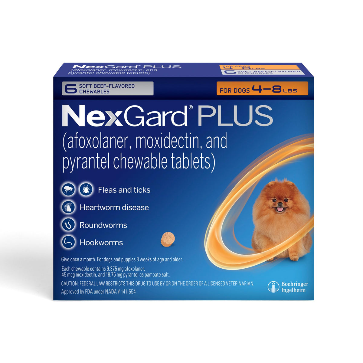 Flea and Tick Heartworm Preventive Soft Chewables for Dogs 4-8 lbs 6 Chews W4421