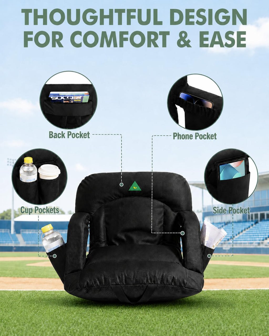 25" Wide Stadium Seats with Armrests & Back Support E7946