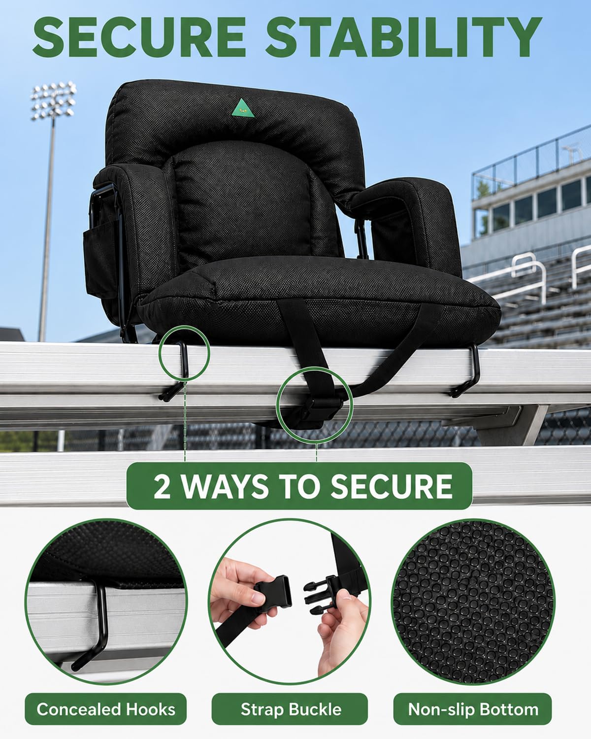 25" Wide Stadium Seats with Armrests & Back Support E7946