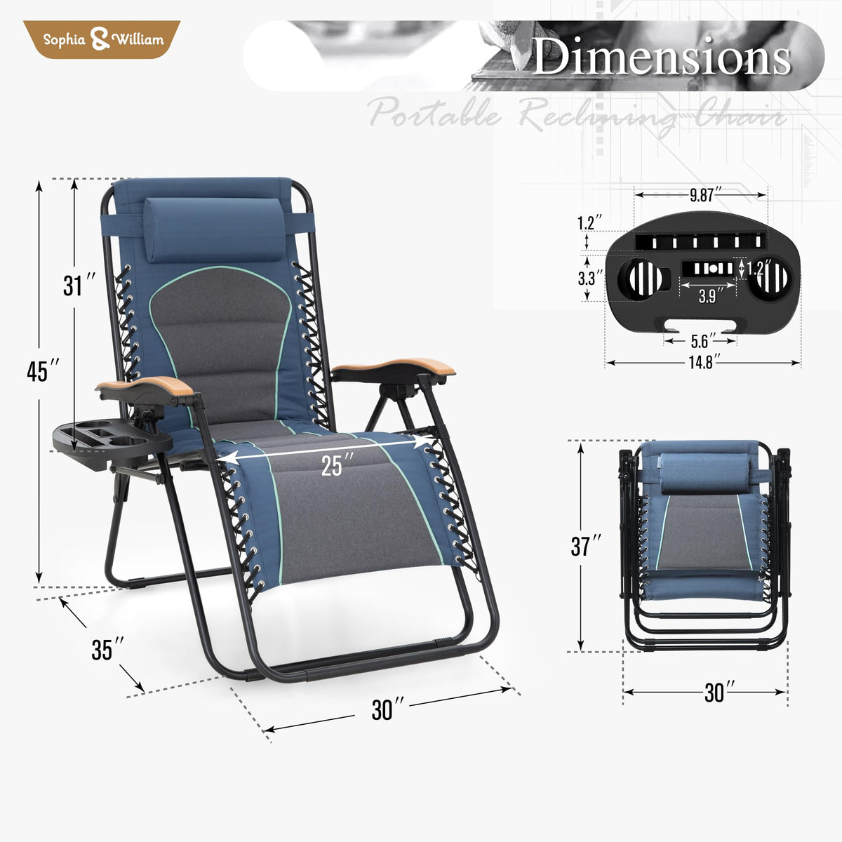 Blue Padded Zero Gravity Chair Set of 2 K106782