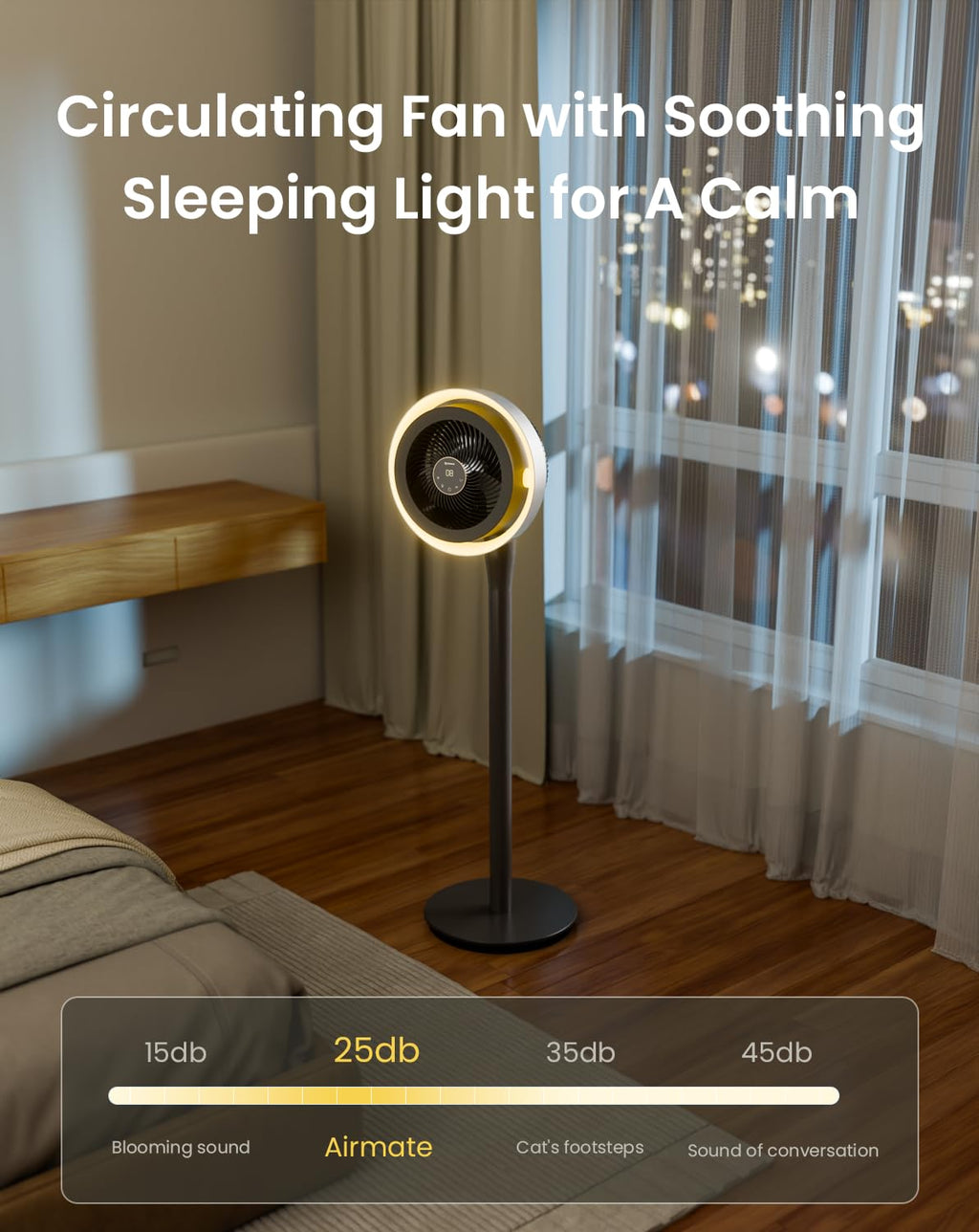 Standing Fan with Light, Digital Display, Adjustable Height, Remote, DarkGrey S730720