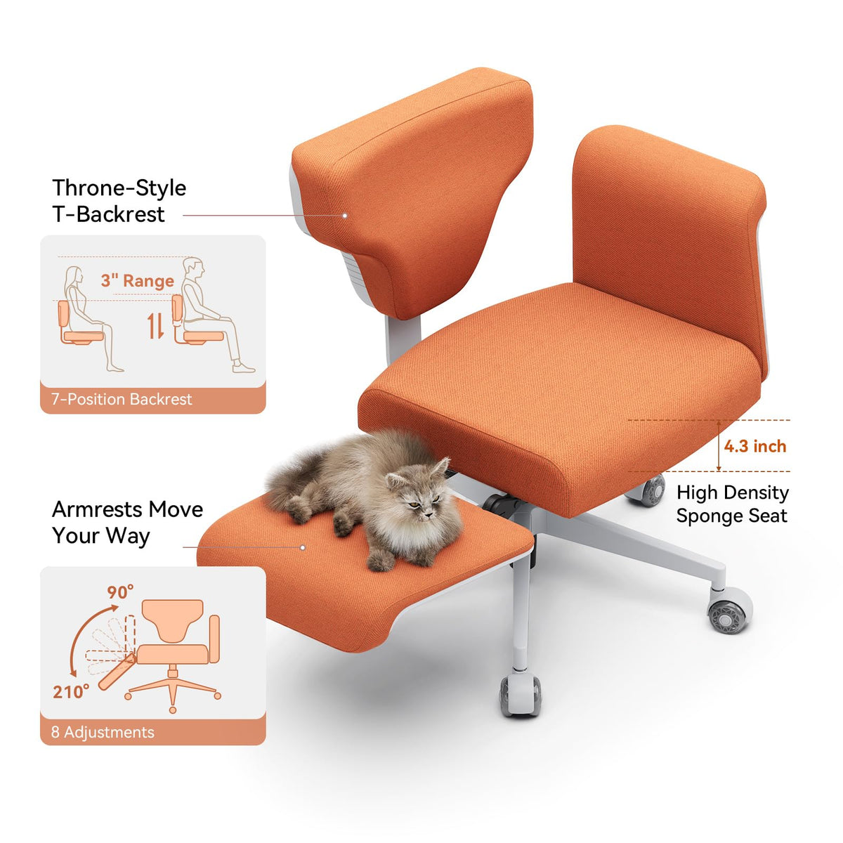 Orange Adjustable Ergonomic Office Chair with Desk Tray A6929