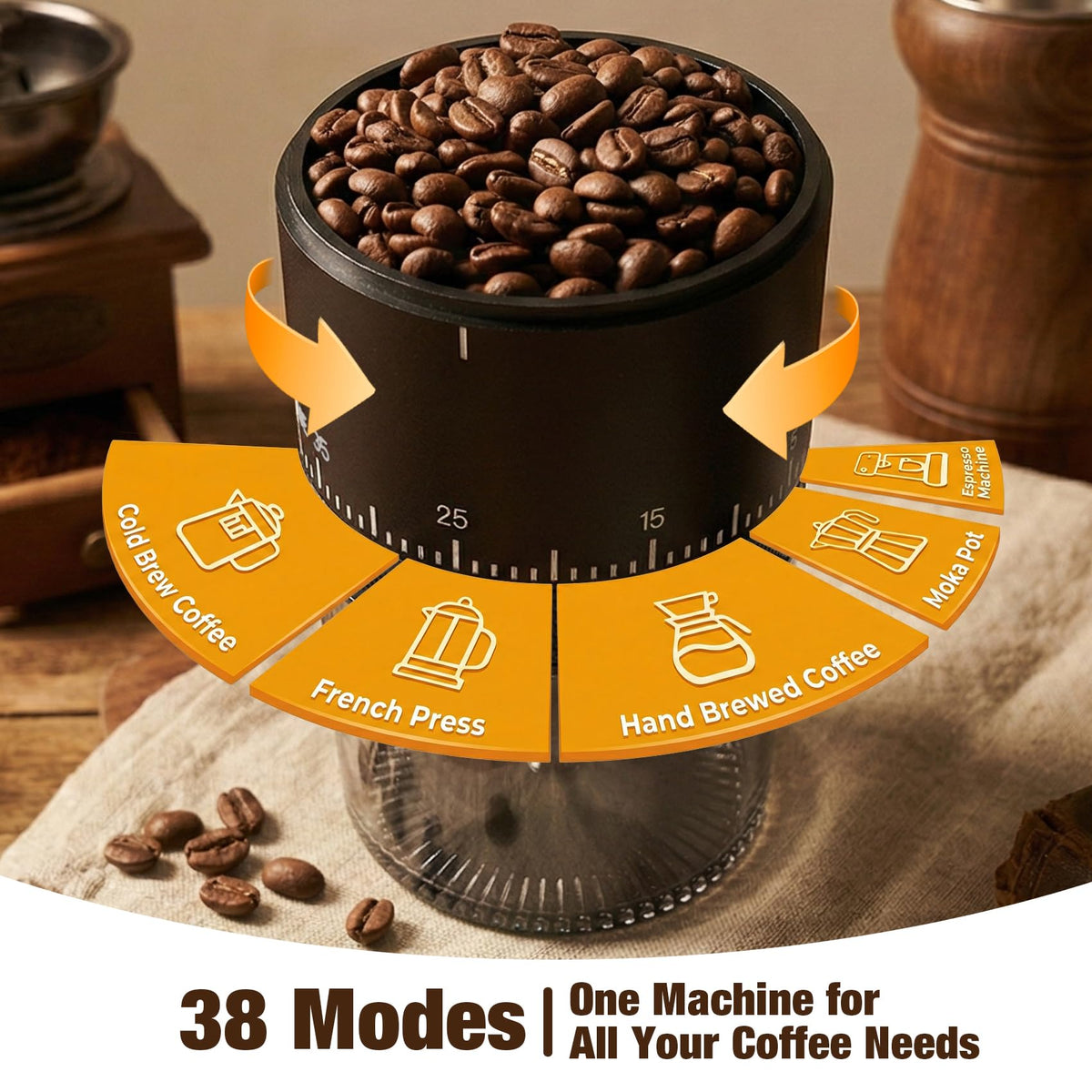 Portable Electric Burr Coffee Grinder with Ceramic Conical Burr O7649