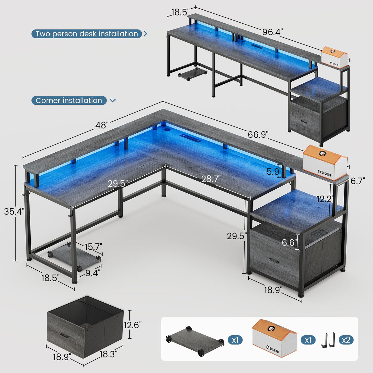 66" Reversible L Shaped Computer Desk with File Drawer J11251