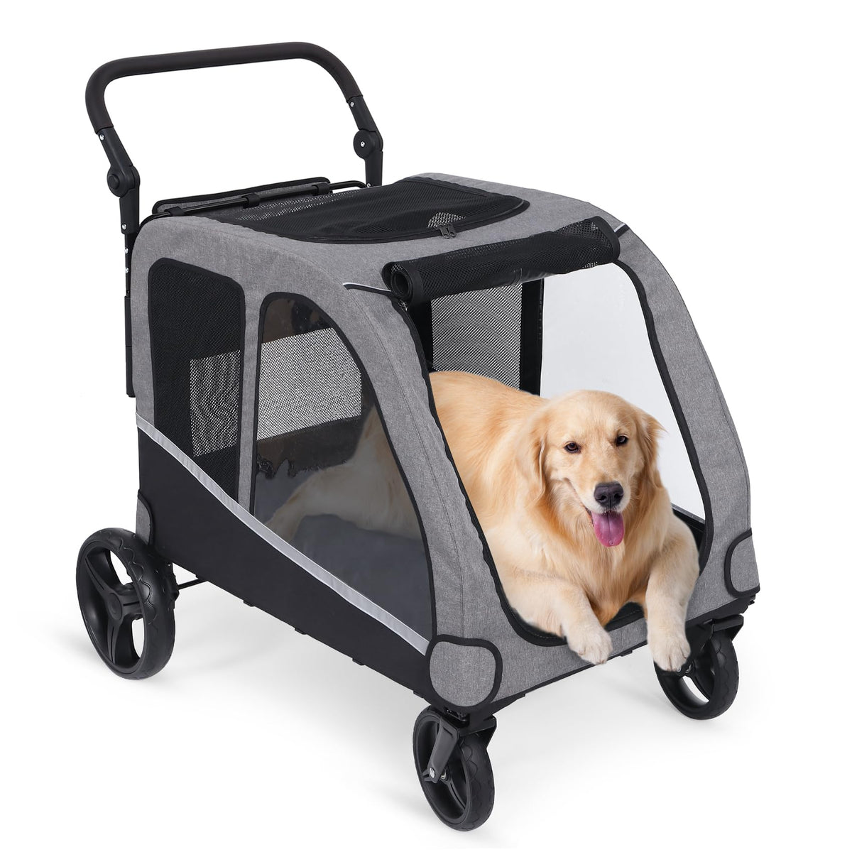 Extra Large Foldable Dog Stroller with Pocket, Up to 130 lbs F7206