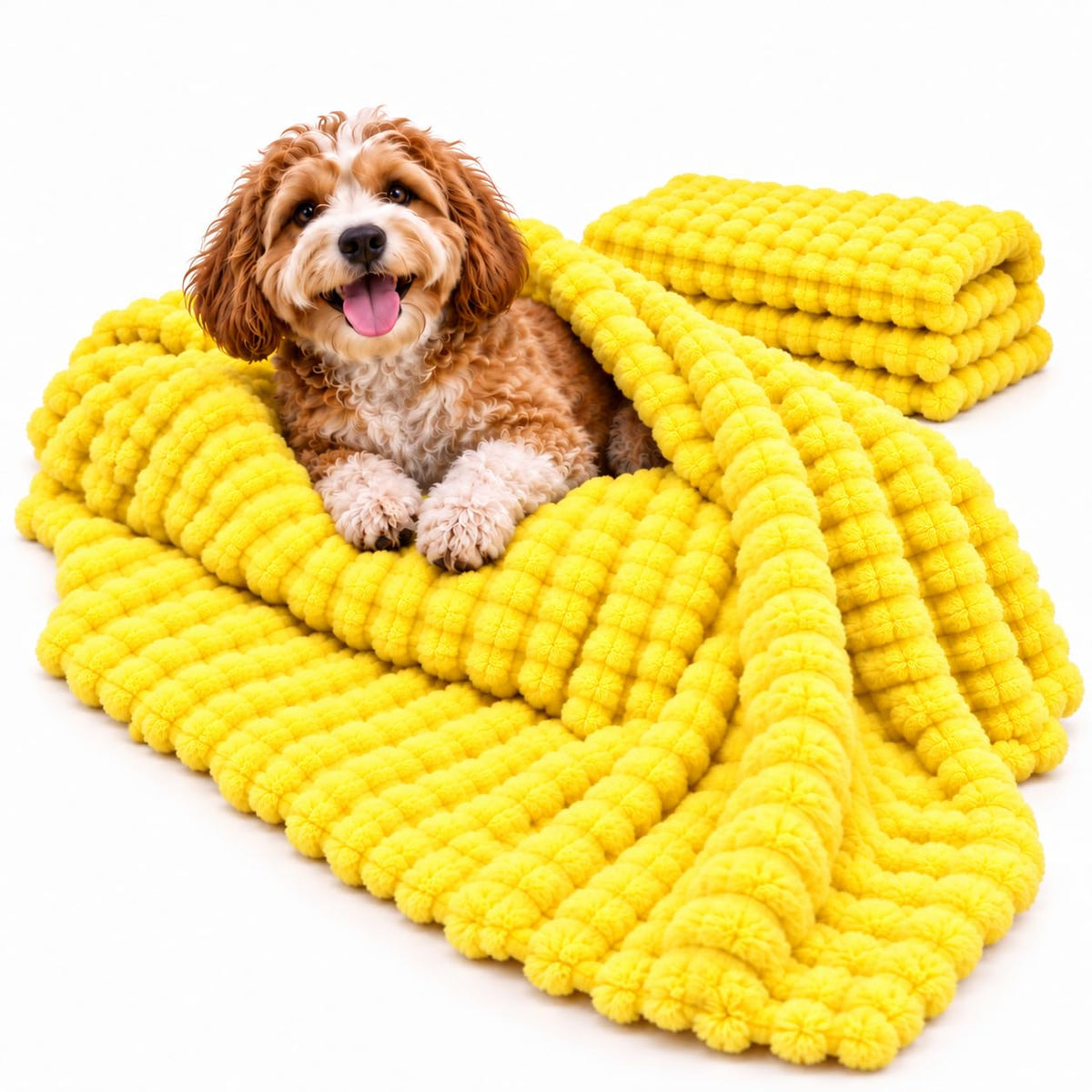 Yellow Rabbit Hair Plush Pet Blanket N7113