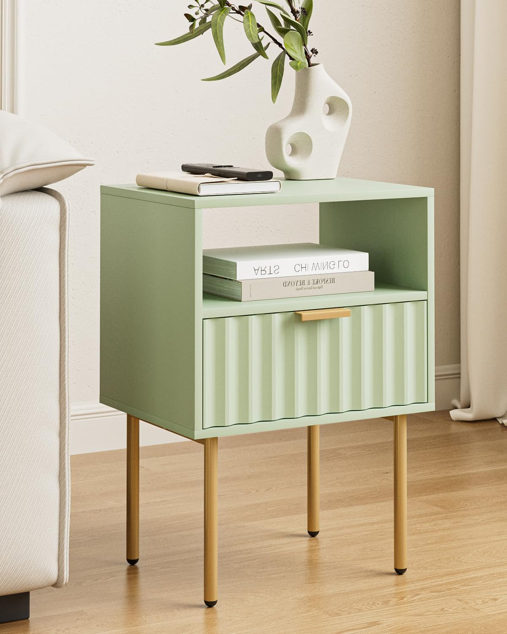 Green Night Stand with Drawer and Shelf J33808