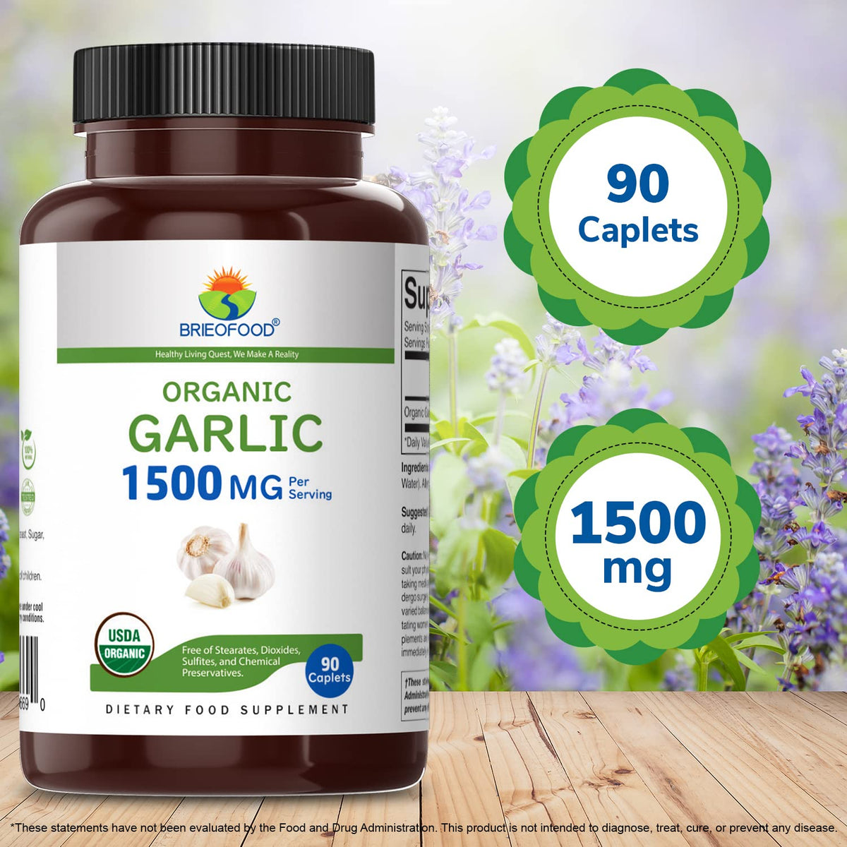 Organic Garlic 1500mg 90 Vegetarian Tablets U744684