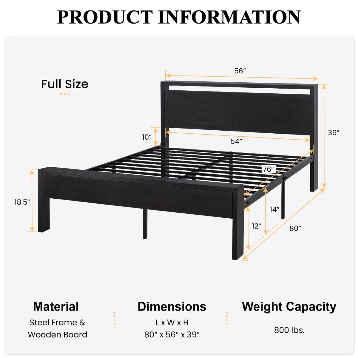 Full Size Bed Frame with Wooden Headboard and Footboard N636519