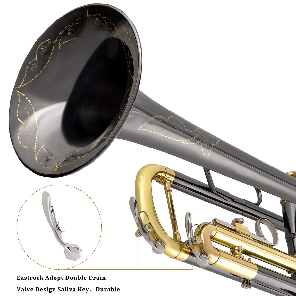Bb Trumpet Set with Carrying Case, Gloves, 7C Mouthpiece, Tuning Rod, Black Nickel O916990