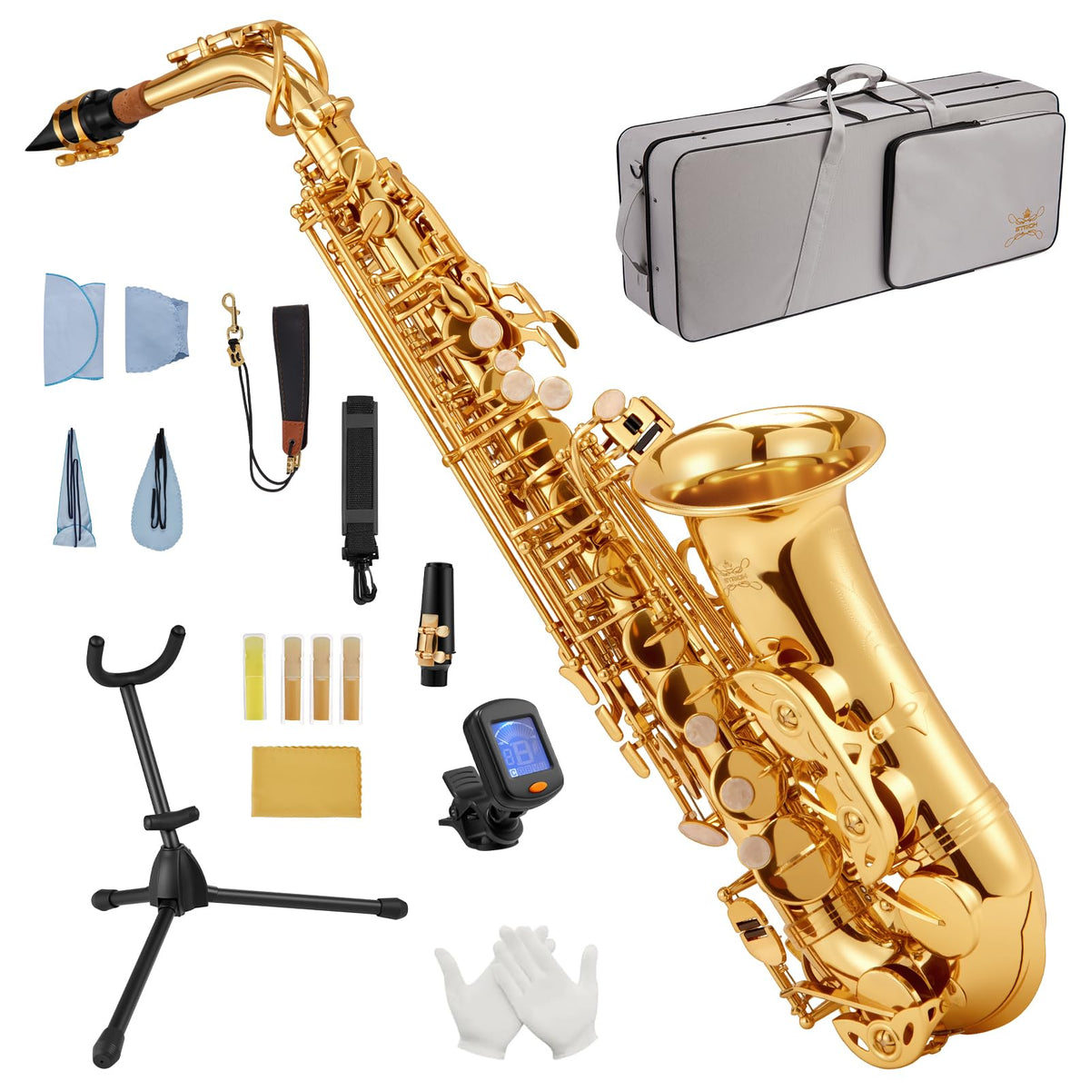 Alto Saxophone Brass Student Beginner Kit with Hard Case Z4682