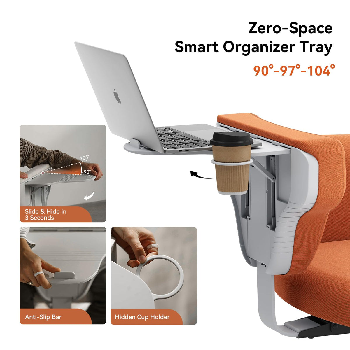 Orange Adjustable Ergonomic Office Chair with Desk Tray A6929