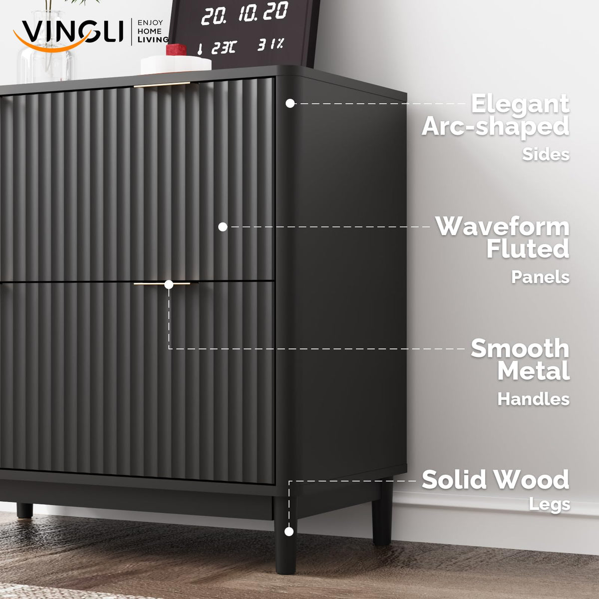Black 2 Drawer Wood File Cabinet I80281