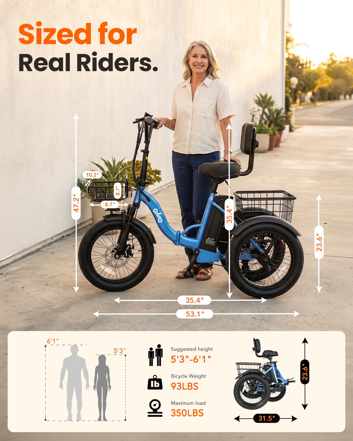 1200W Folding Electric Trike with Cargo Rack H671