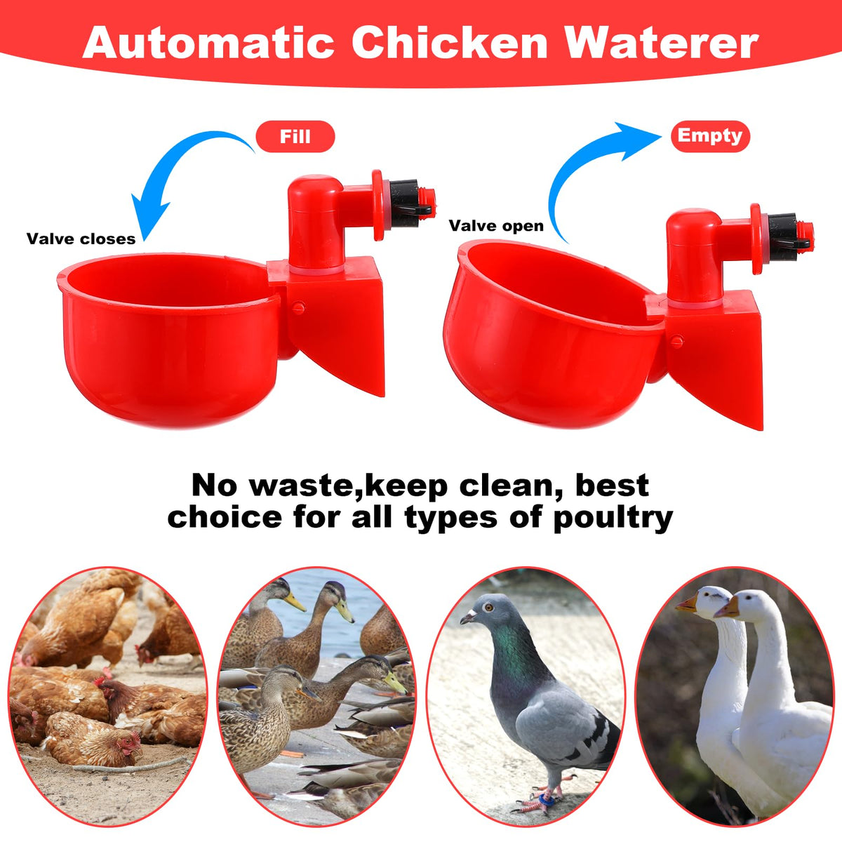 Automatic Chicken Waterer Cups 24-Pack Poultry Drinker with Hole Saw H103