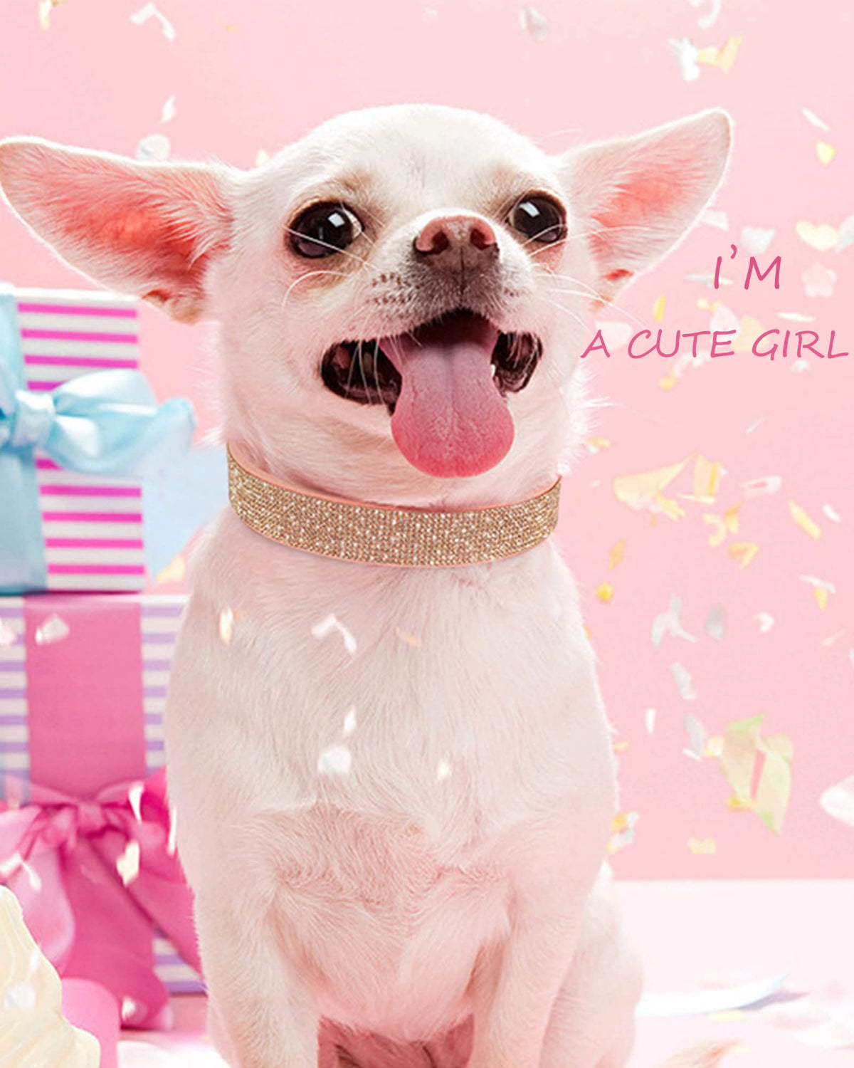 Pink Adjustable Leather Suede Rhinestone Dog Collar H545371