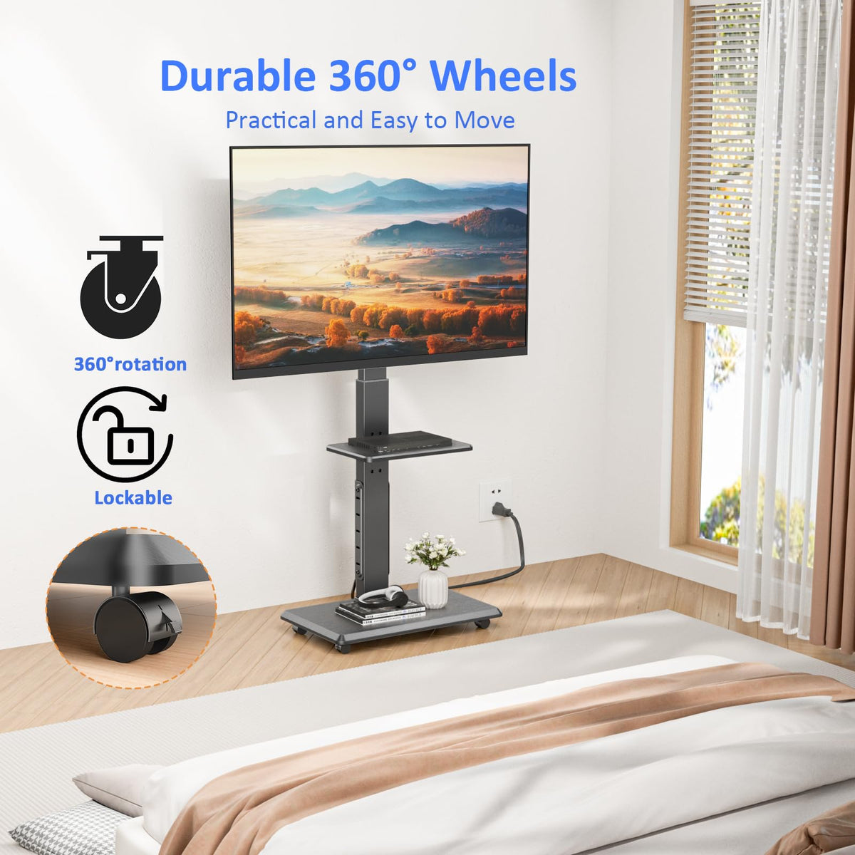 Height Adjustable Rolling TV Stand with Shelf H292