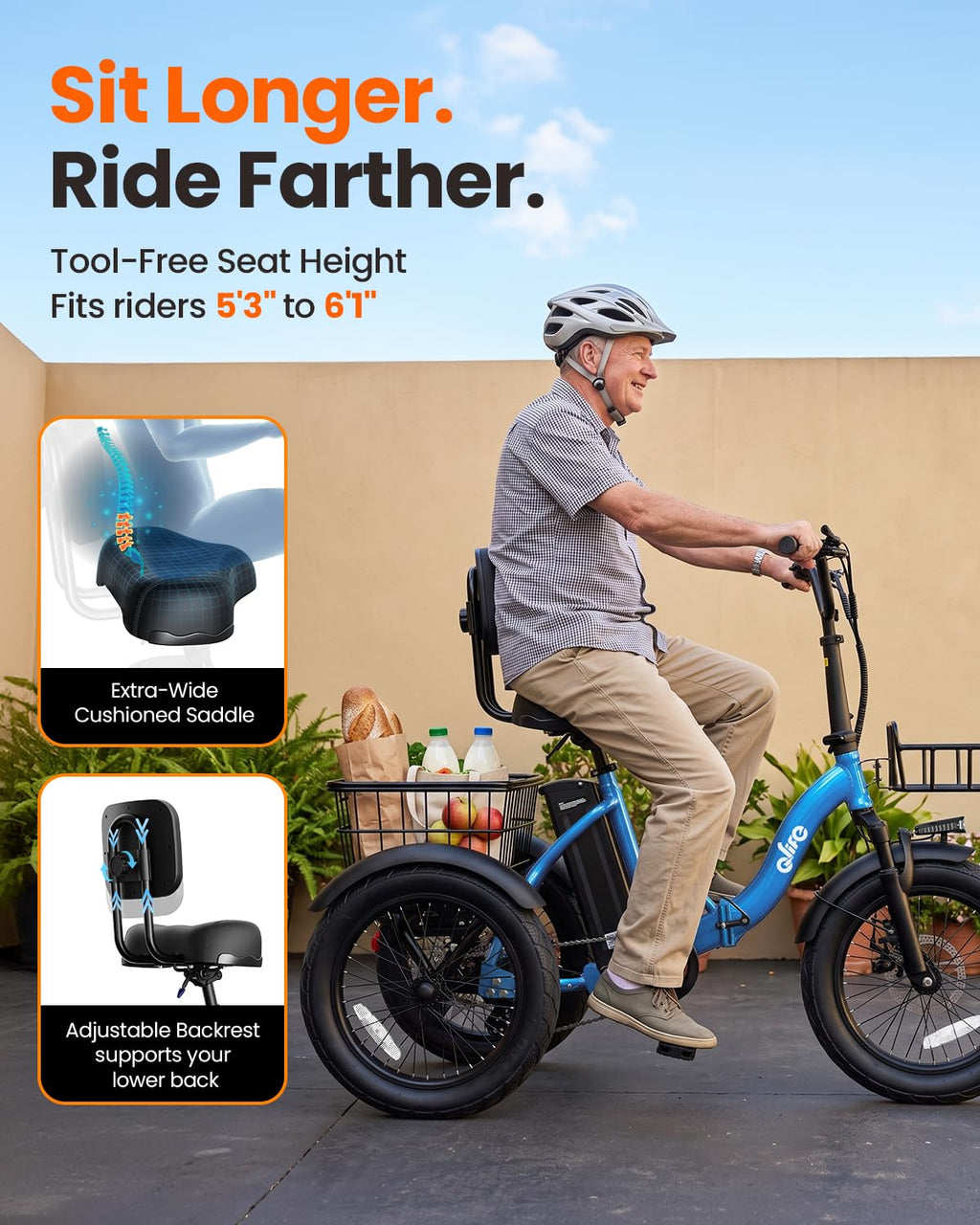 1200W Folding Electric Trike with Cargo Rack H671