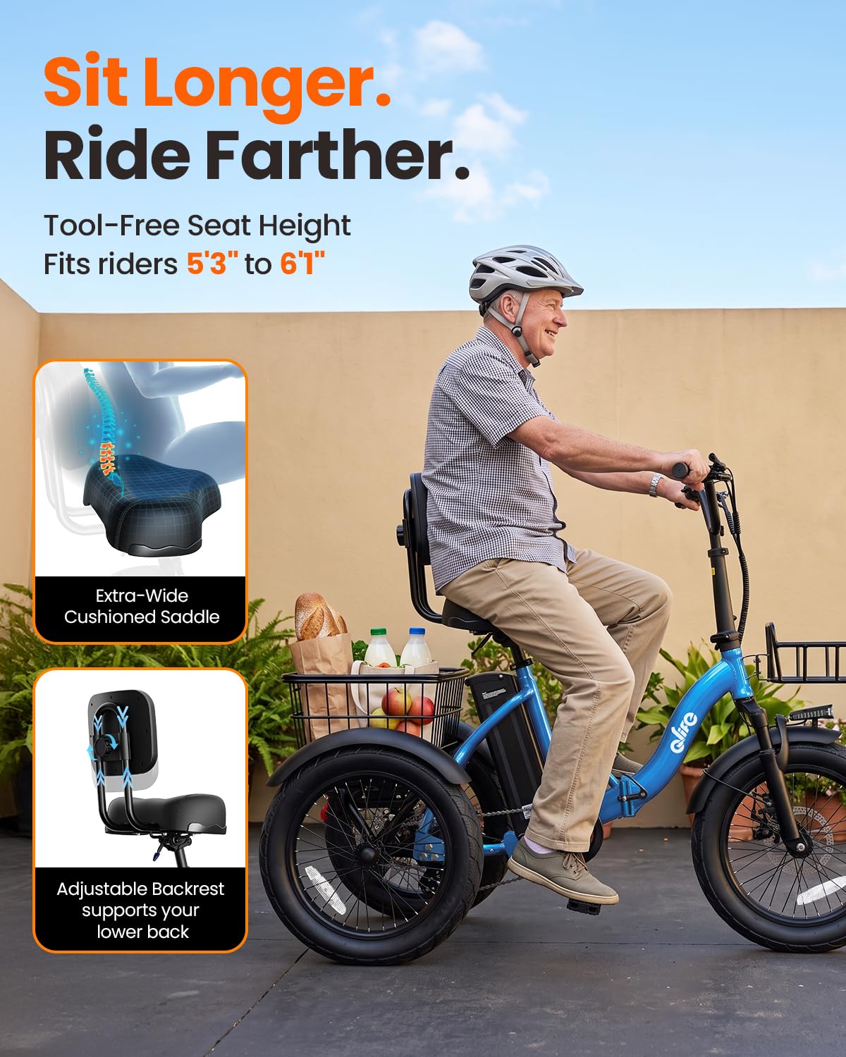 1200W Folding Electric Trike with Cargo Rack H671