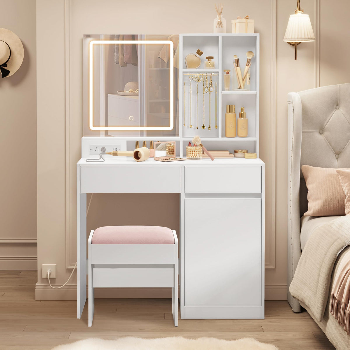 Vanity Desk with Mirror and Lights B1347