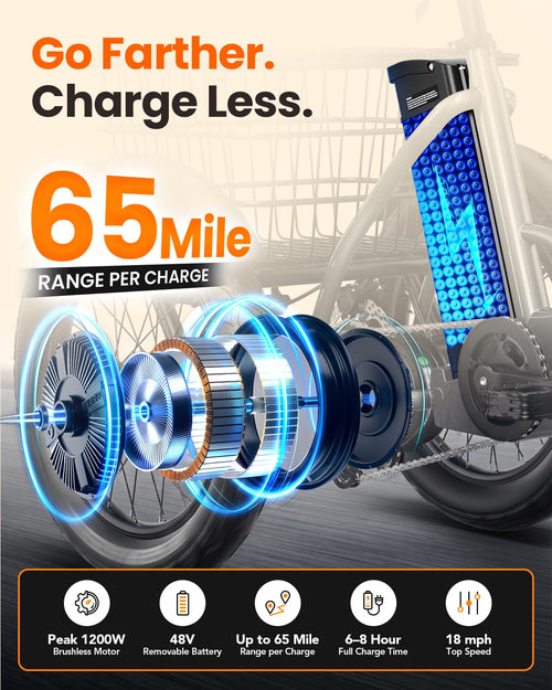 1200W Folding Electric Trike with Cargo Rack H671
