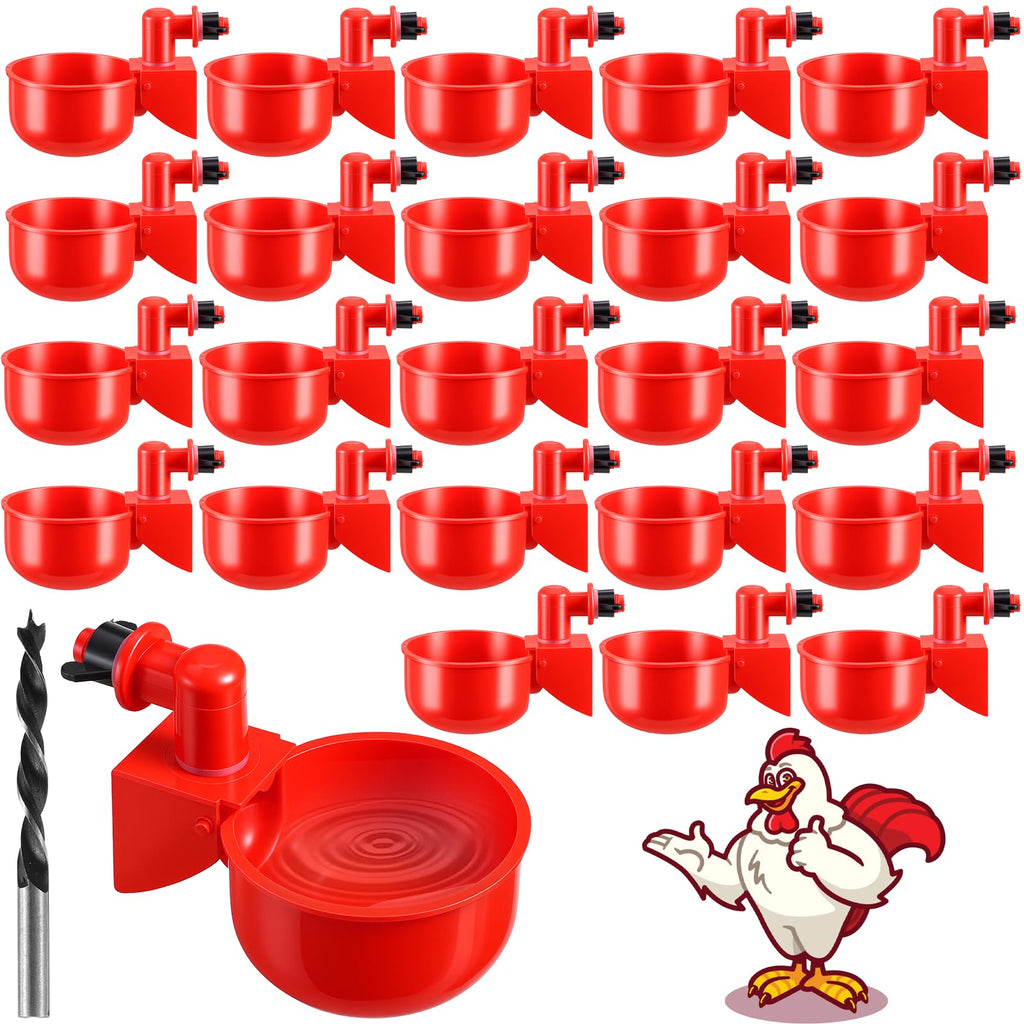 Automatic Chicken Waterer Cups 24-Pack Poultry Drinker with Hole Saw H103