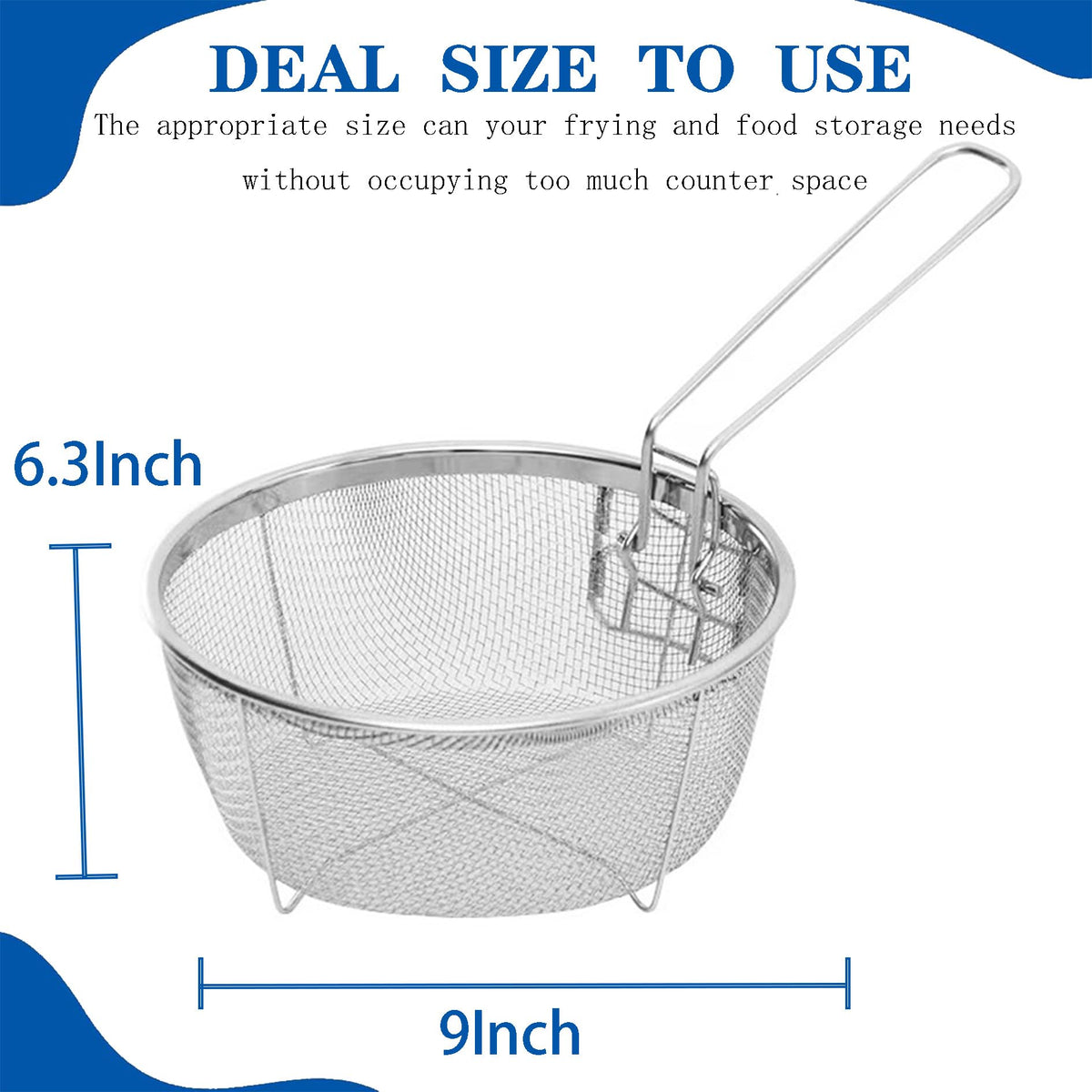 9 Inch Stainless Steel Deep Fry Basket with Handle I895