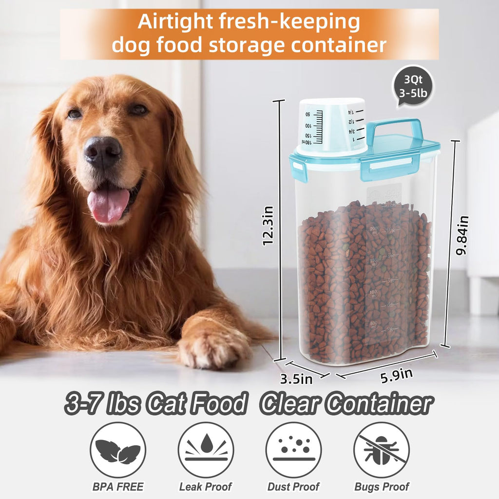3-5Lbs/3Qt Plastic Pet Food Storage Container with Foldable Bowl R575