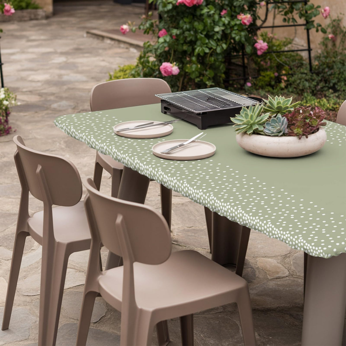 White Speckles Grain Fitted Rectangle Tablecloth 32" x 72" Elastic Waterproof Table Cover Z34900