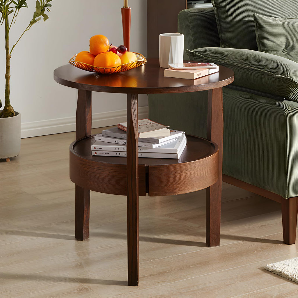 Dark Brown 2-Tier Round Coffee Table with Drawer O310223
