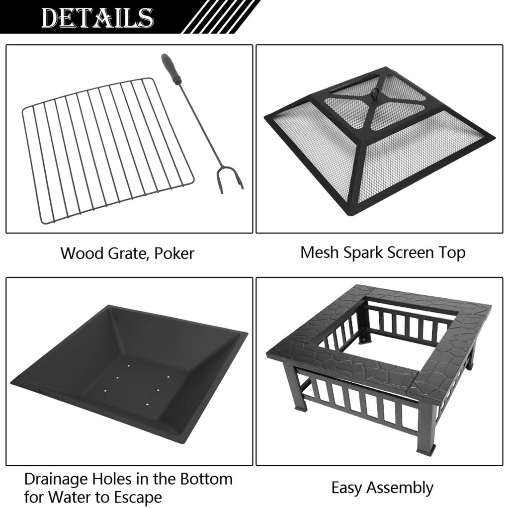 32 inch Black Wood Burning Steel Fire Pit J4813