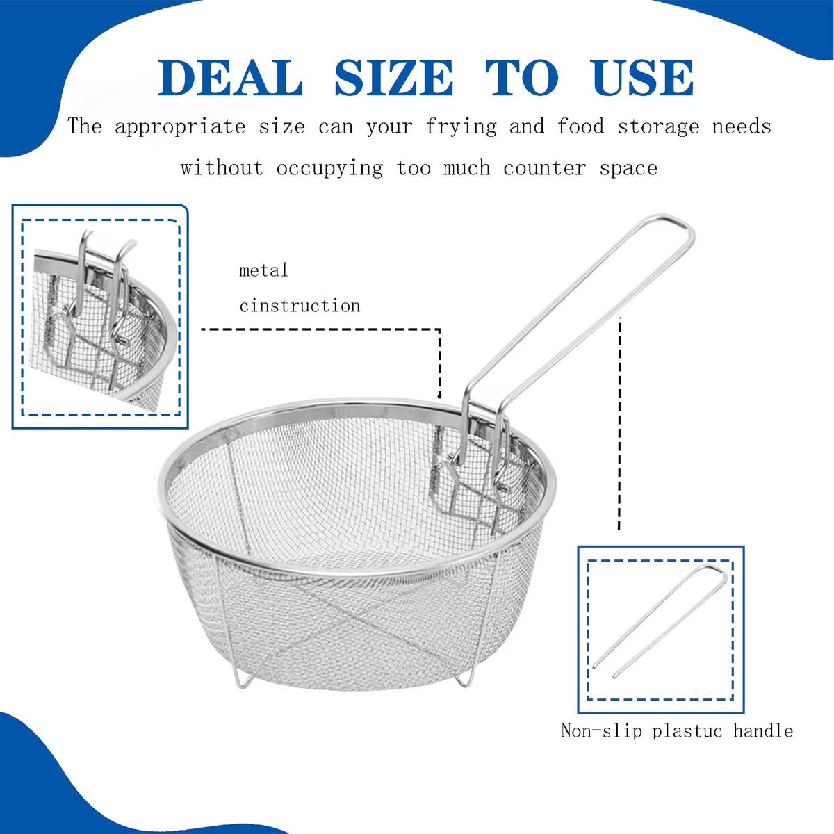 9 Inch Stainless Steel Deep Fry Basket with Handle I895