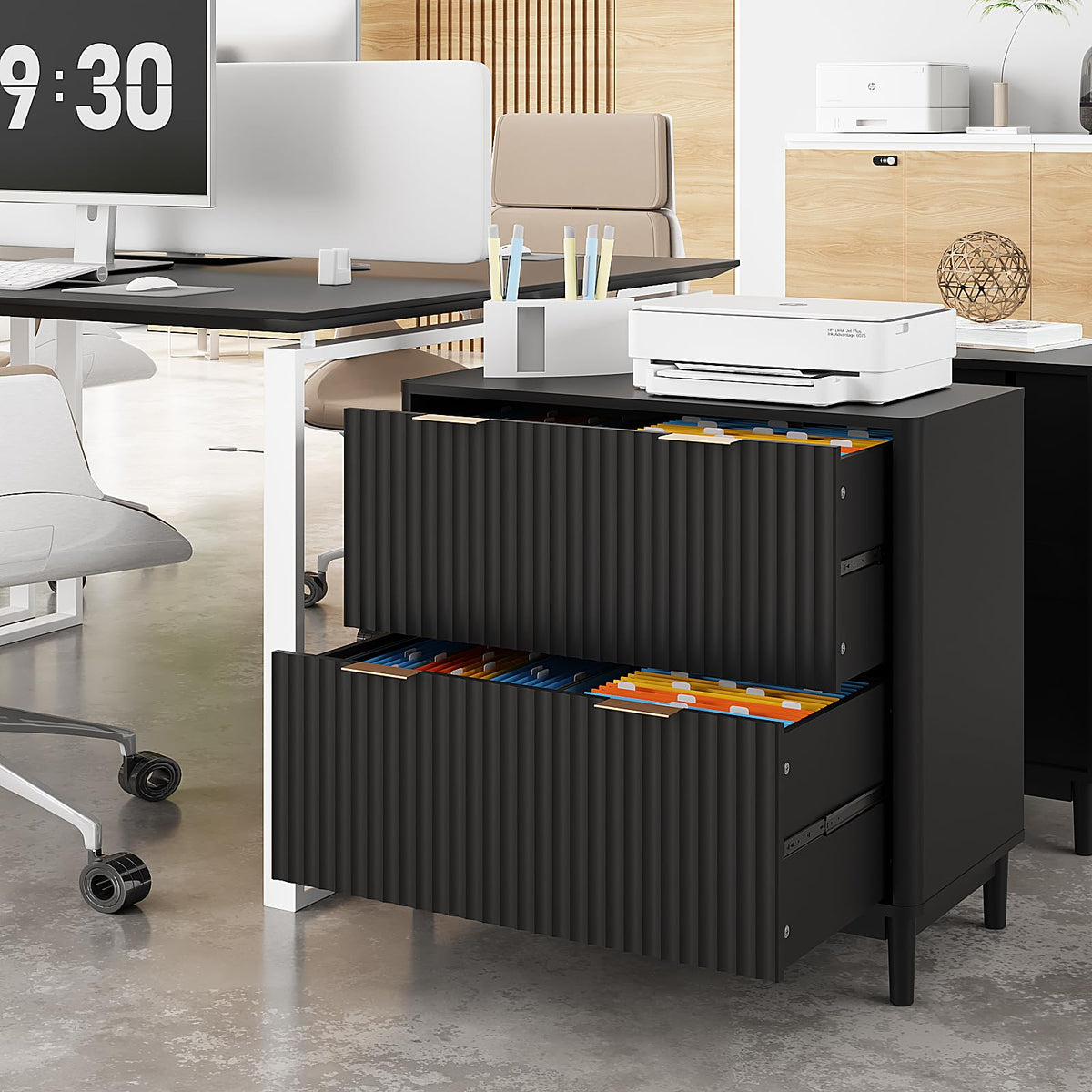 Black 2 Drawer Wood File Cabinet I80281