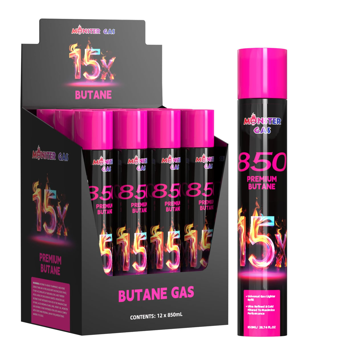 15x Ultra-Pure Butane Fuel Canisters 850ml, Pack of 12 I2436