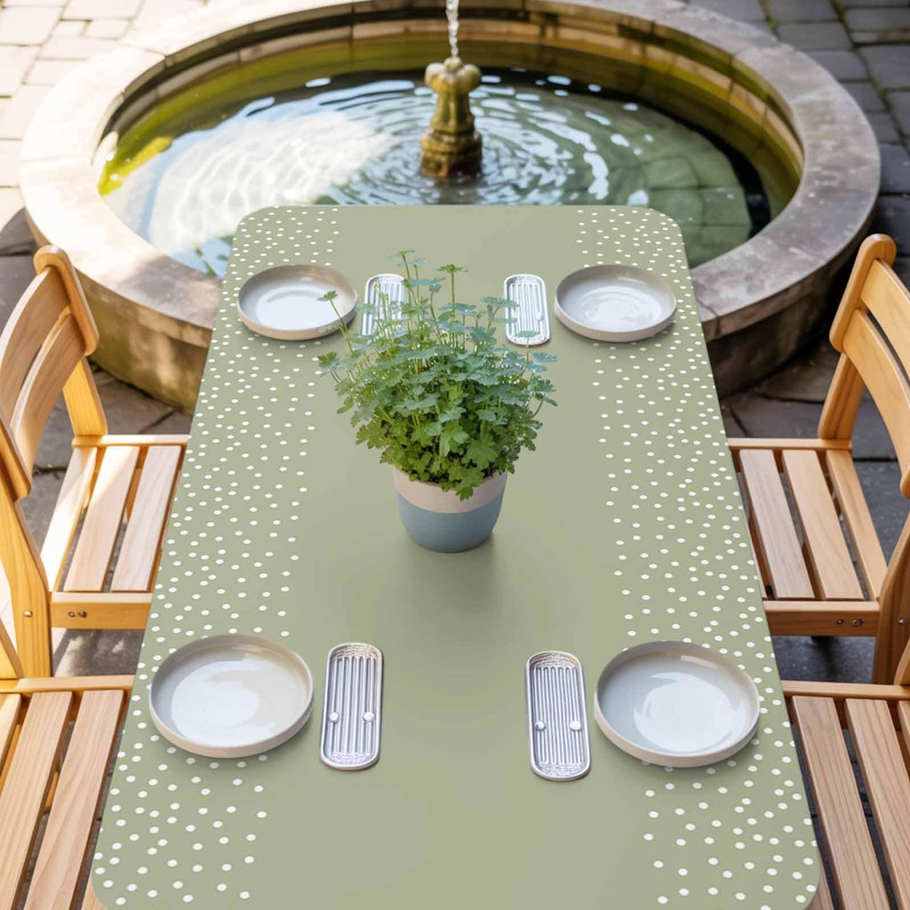 White Speckles Grain Fitted Rectangle Tablecloth 32" x 72" Elastic Waterproof Table Cover Z34900