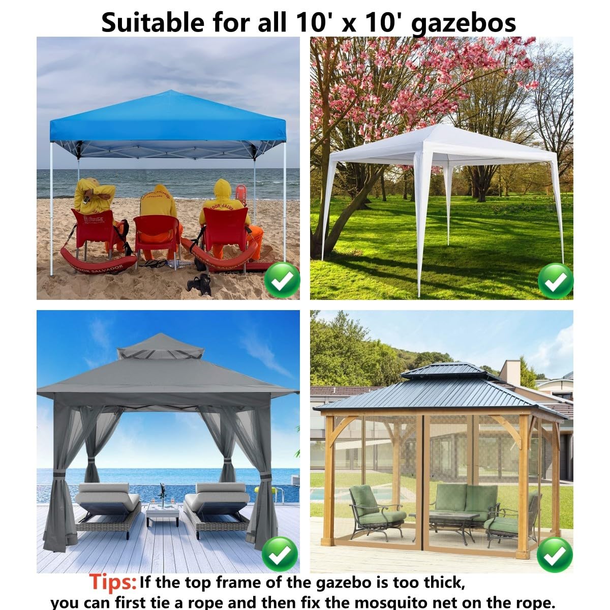 Mosquito Net 4-Panel Canopy Screen Wall with Zipper White I7667