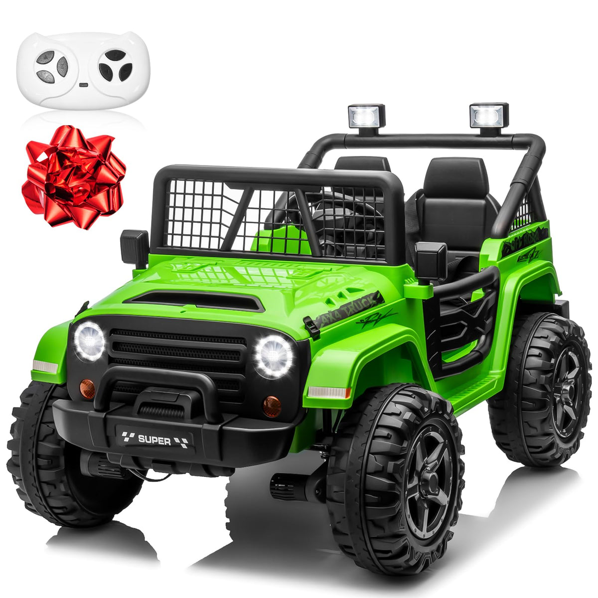 24V Ride on Car with Remote Control, 2 Seater 4WD/2WD Truck, Green B52615