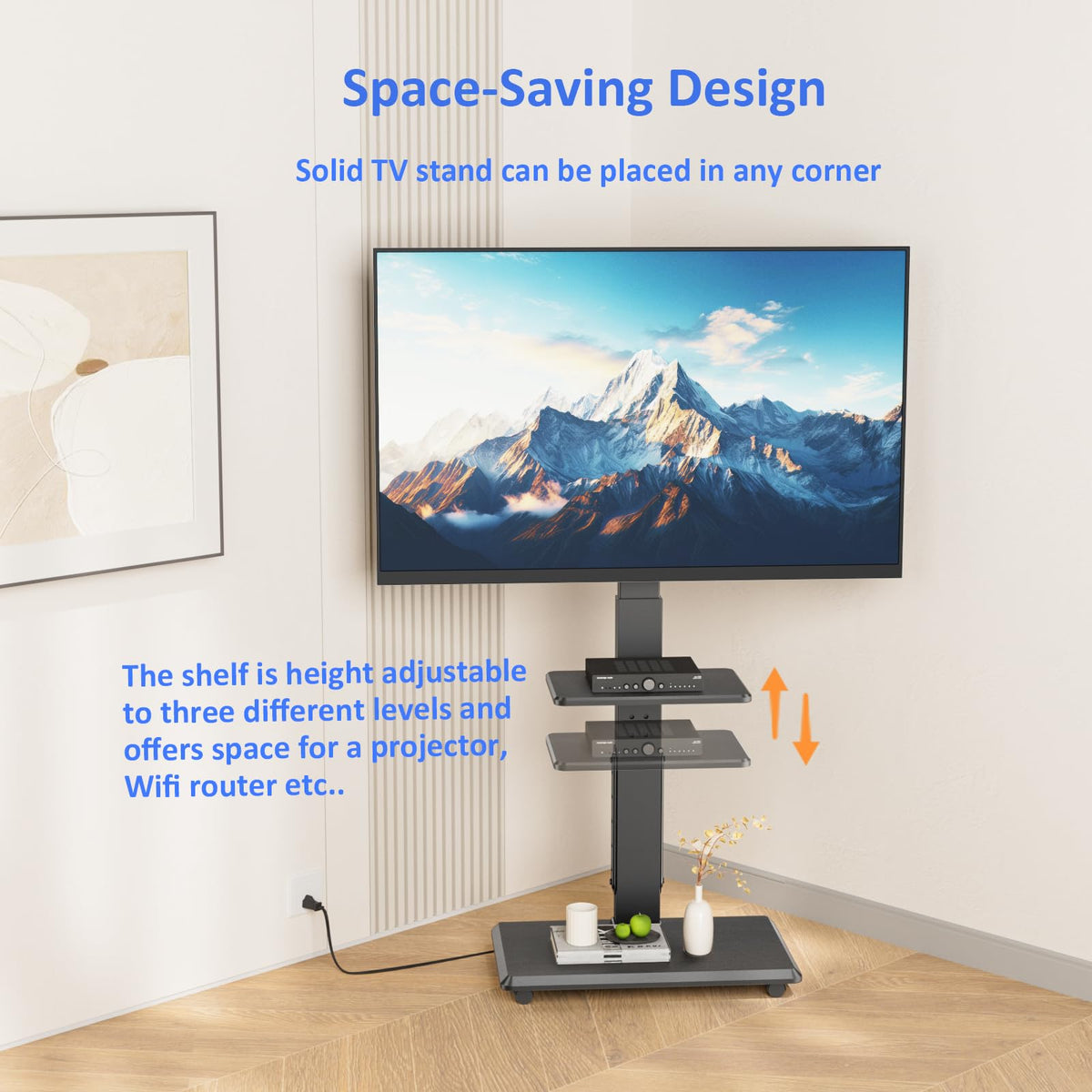 Height Adjustable Rolling TV Stand with Shelf H292