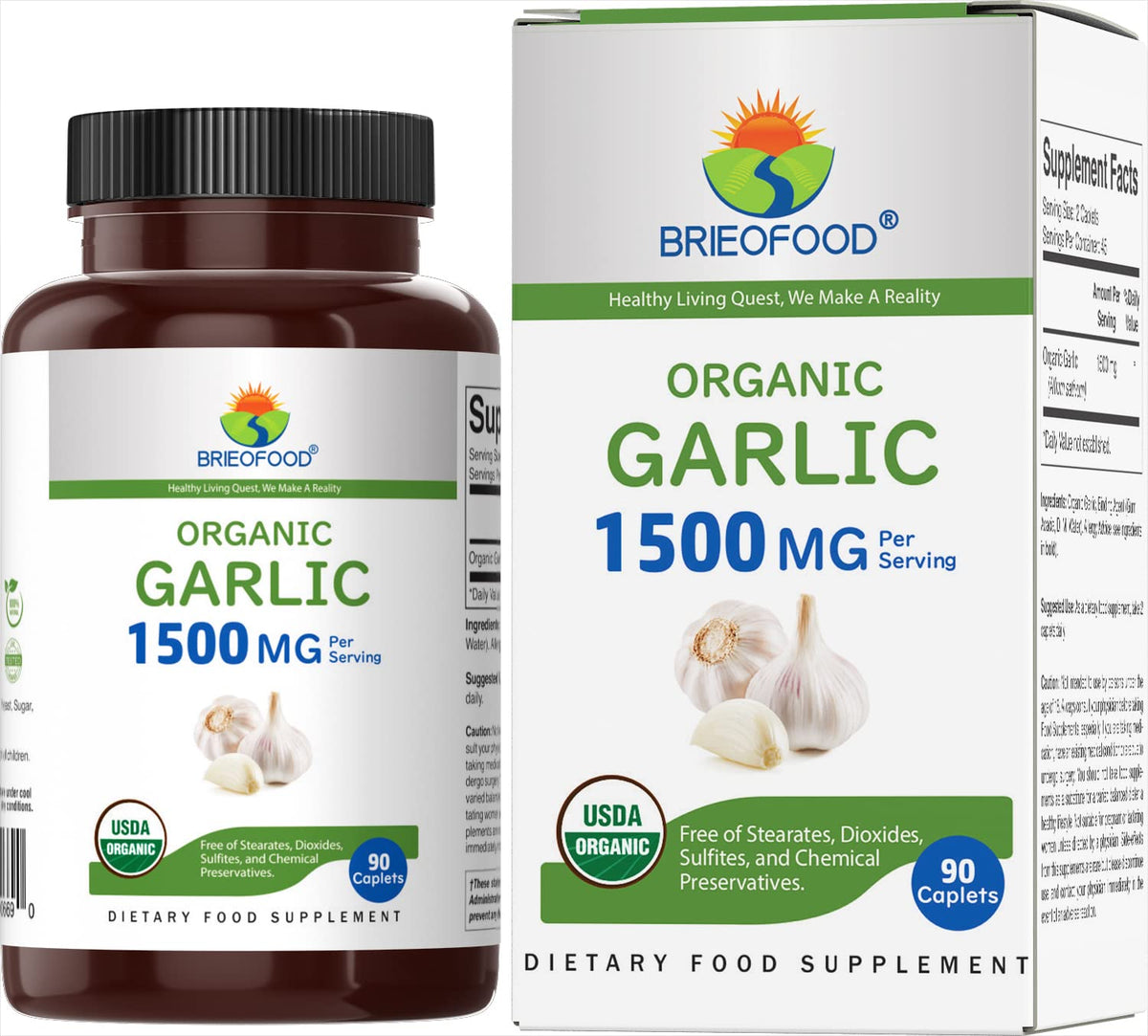 Organic Garlic 1500mg 90 Vegetarian Tablets U744684