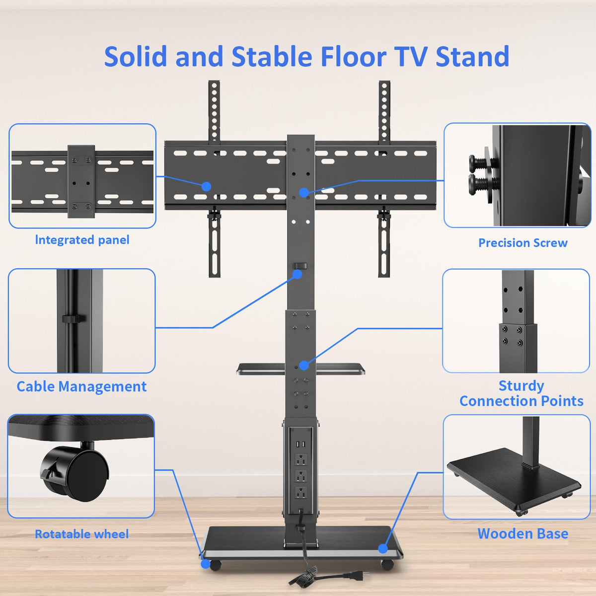 Height Adjustable Rolling TV Stand with Shelf H292