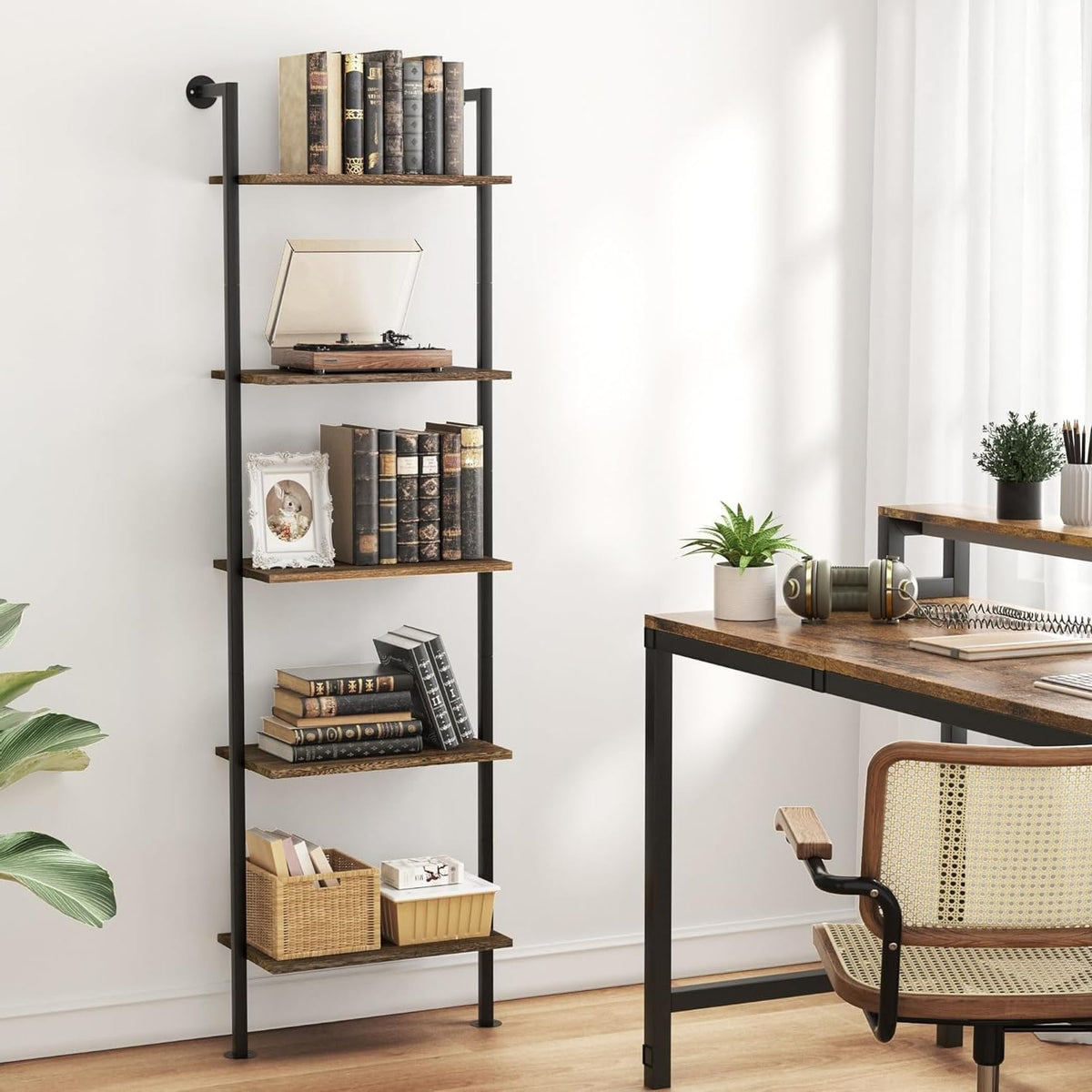 5-Tier Solid Wood Ladder Bookshelf I2360