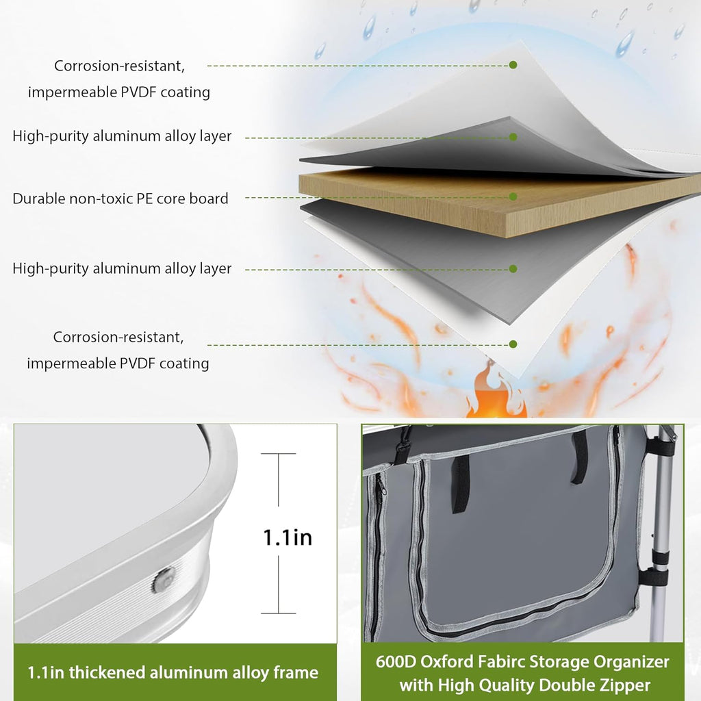 Camping Table with Storage Gray A427763