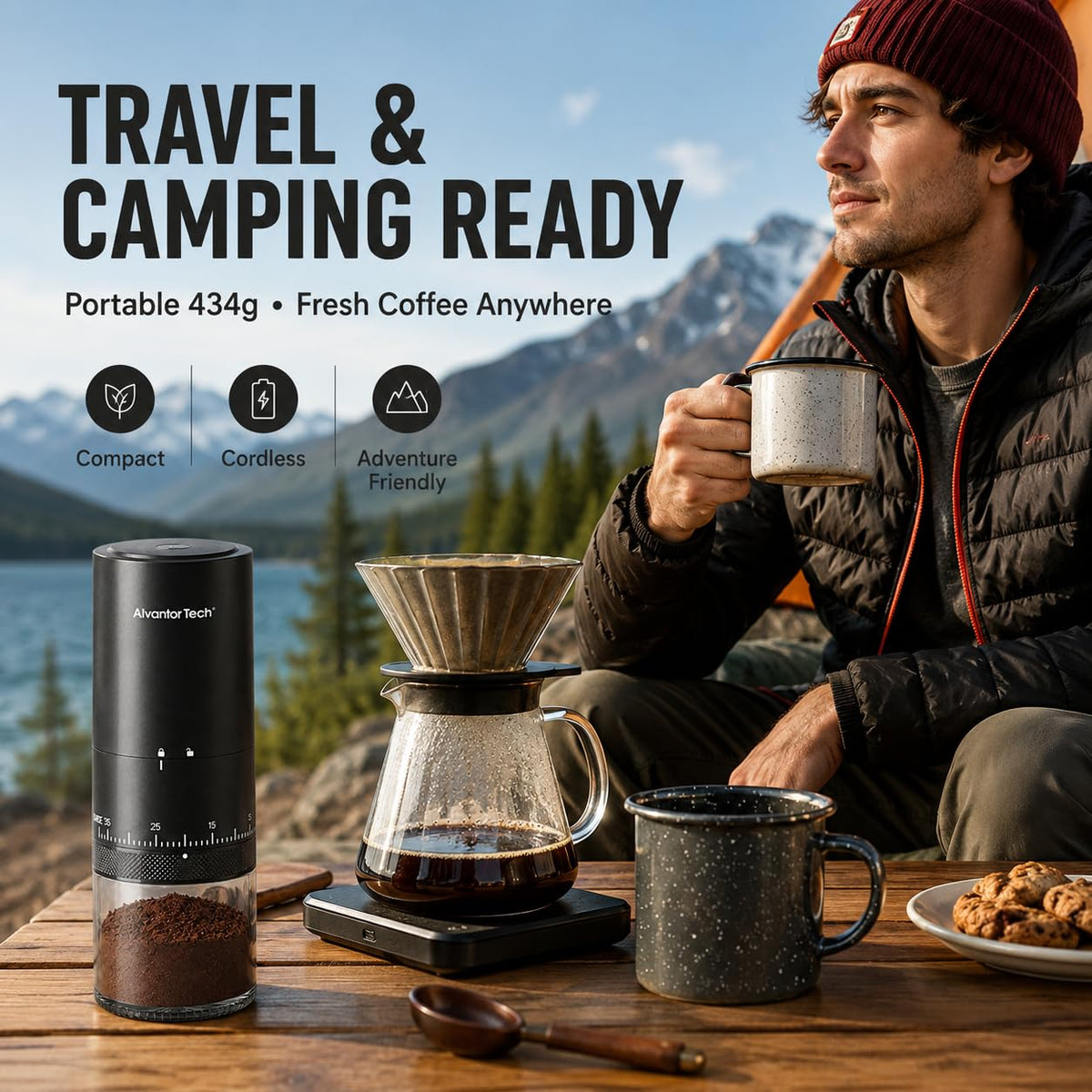 Portable Electric Burr Coffee Grinder with Ceramic Conical Burr O7649